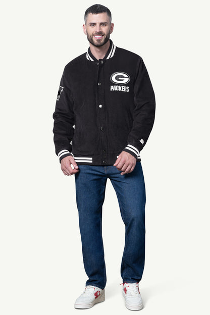 Starter MENS GREEN BAY PACKERS BLACKOUT CORDUROY VARSITY JACKET