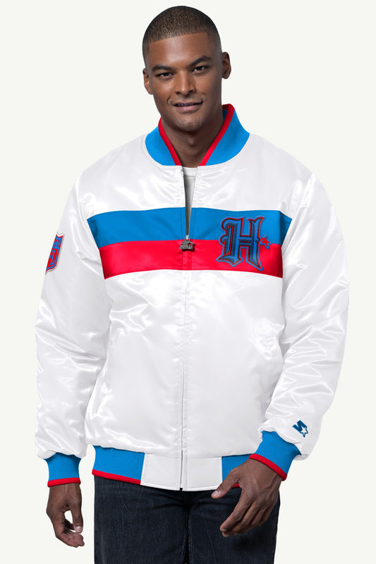 Starter MENS HOUSTON TEXANS AMBASSADOR SATIN VARSITY JACKET