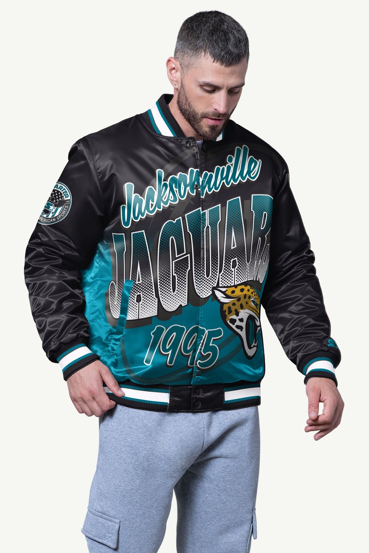 Starter MENS JACKSONVILLE JAGUARS PASS RUSH SATIN VARSITY JACKETS