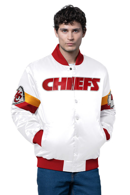 Starter MENS KANSAS CITY CHIEFS TRIPLE OPTION SATIN VARSITY JACKET