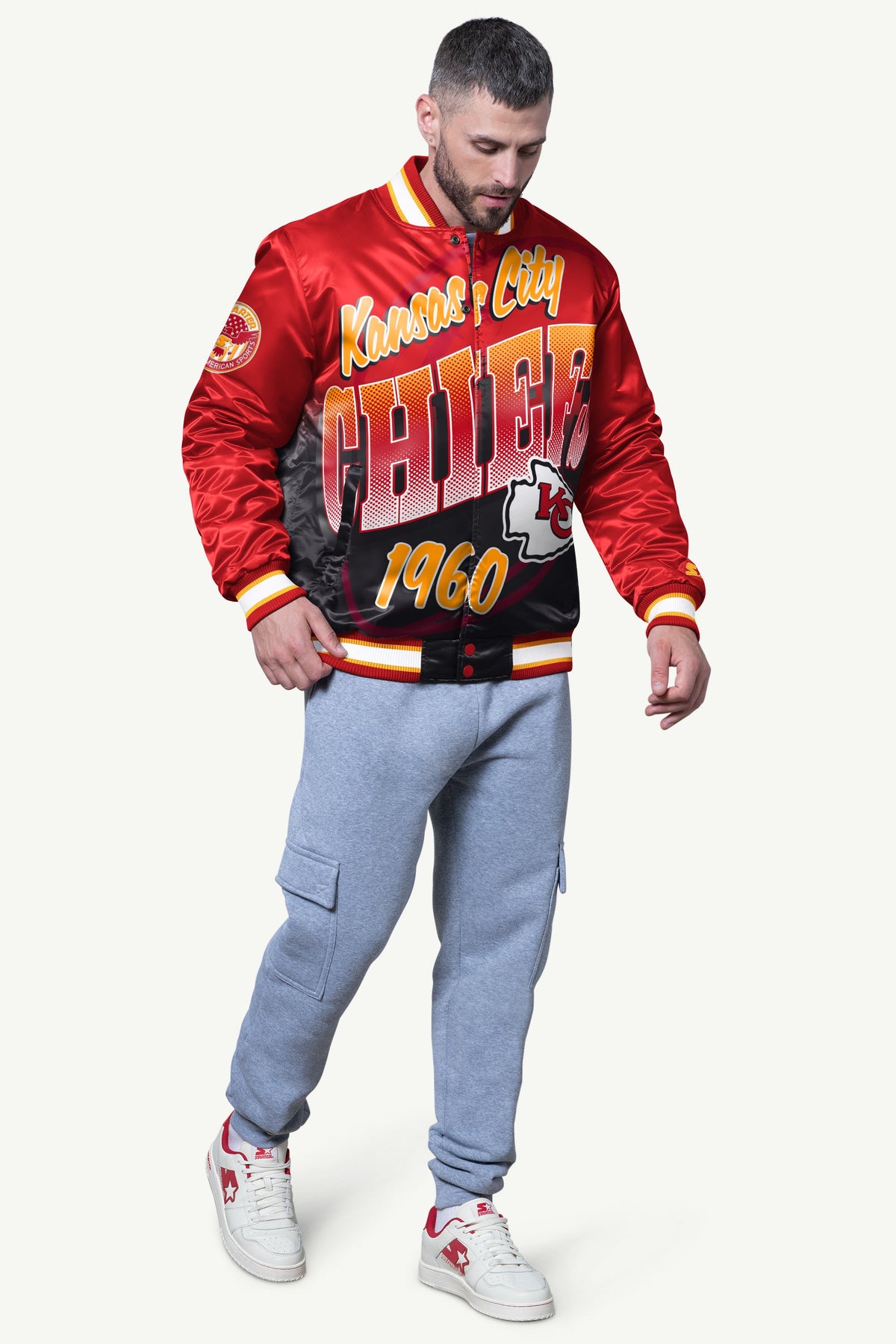 Starter MENS KANSAS CITY CHIEFS PASS RUSH SATIN VARSITY JACKET
