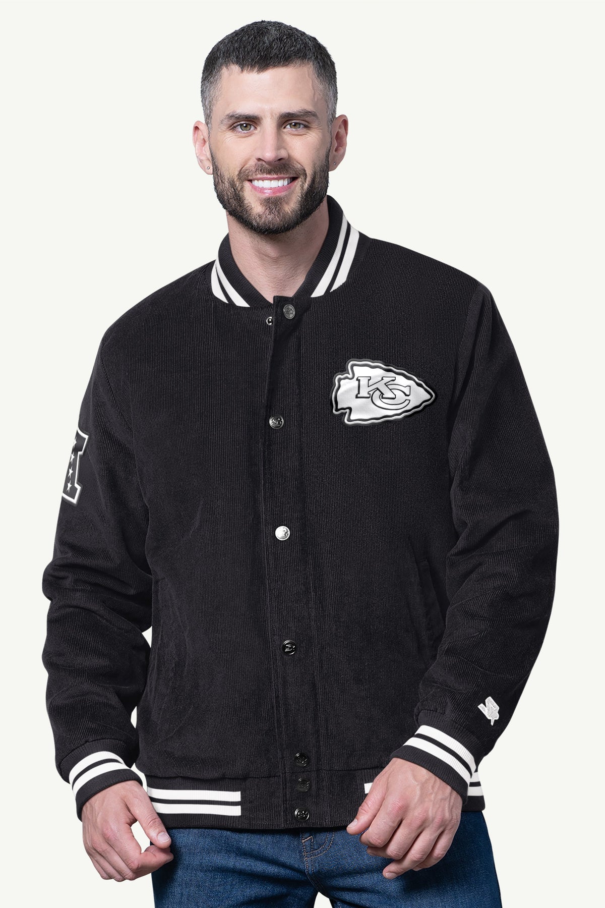 Starter MENS KANSAS CITY CHIEFS BLACKOUT CORDUROY VARSITY JACKET