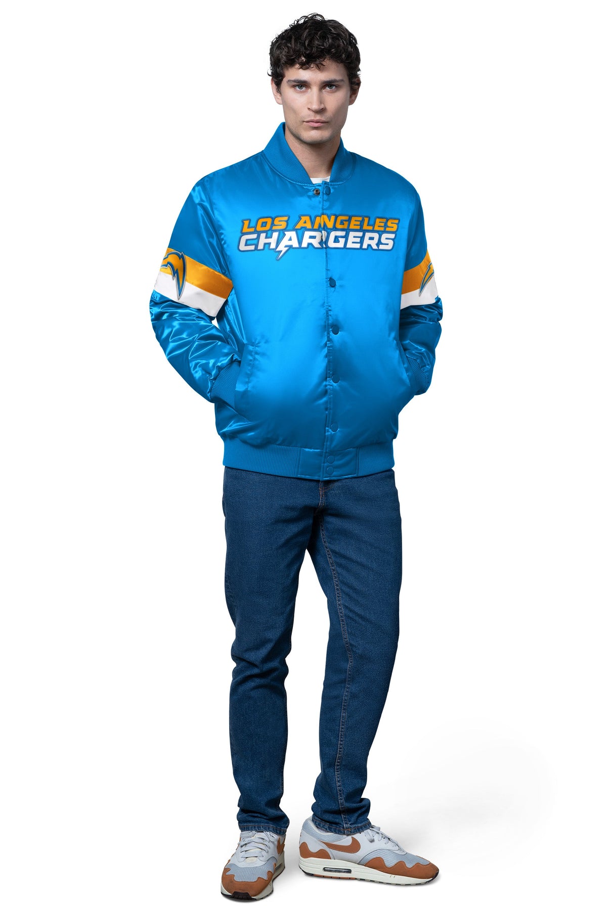Starter MENS LOS ANGELES CHARGERS TRIPLE OPTION SATIN VARSITY JACKET