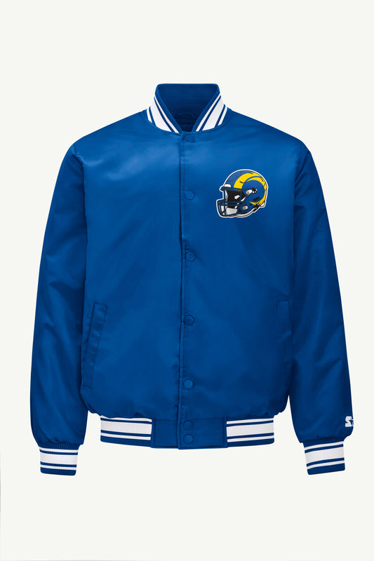 Starter MENS LOS ANGELES RAMS TRIANGLE PRINTED GRAPHIC SATIN VARSITY JACKET