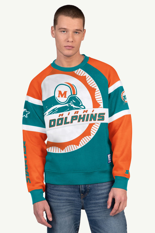 Starter MENS MIAMI DOLPHINS DIME BACK COLORBLOCK CREWNECK