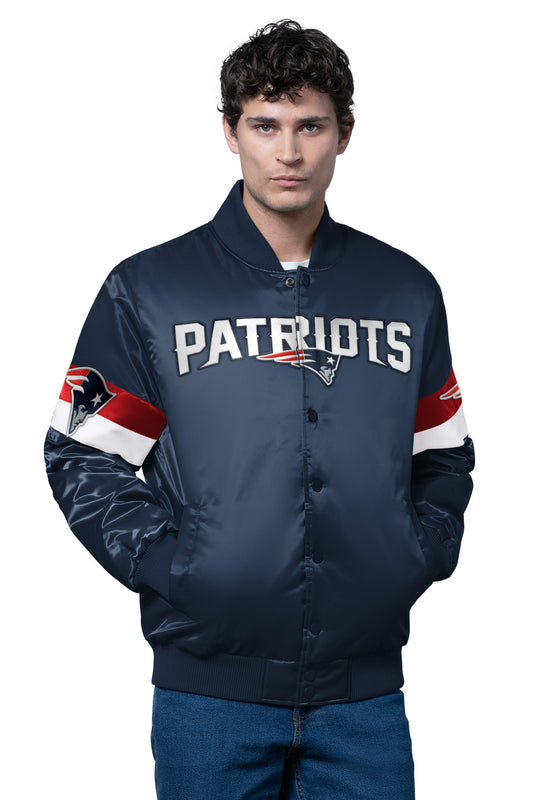 Starter MENS NEW ENGLAND PATRIOTS TRIPLE OPTION SATIN VARSITY JACKET