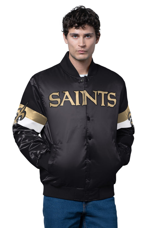 Starter MENS NEW ORLEANS SAINTS TRIPLE OPTION SATIN VARSITY JACKET