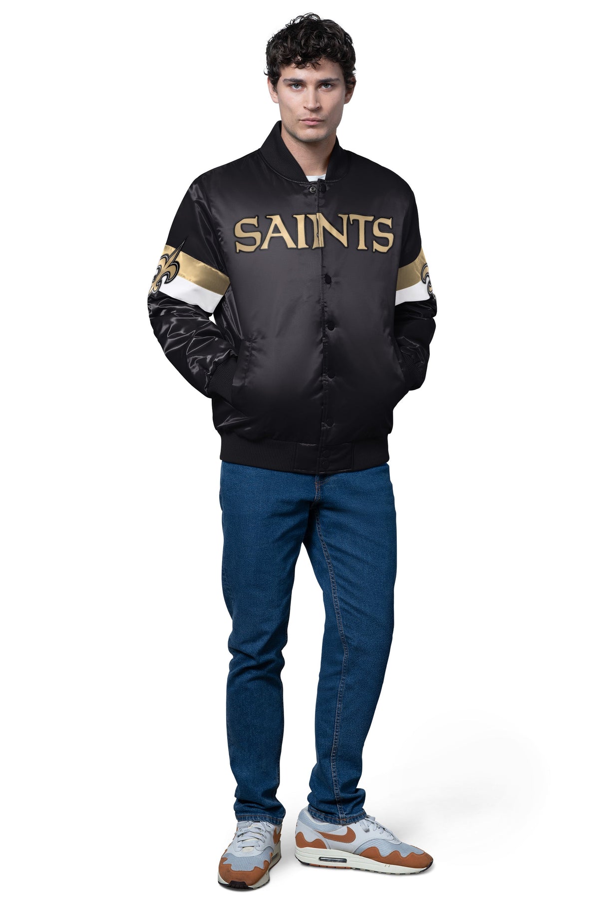 Starter MENS NEW ORLEANS SAINTS TRIPLE OPTION SATIN VARSITY JACKET