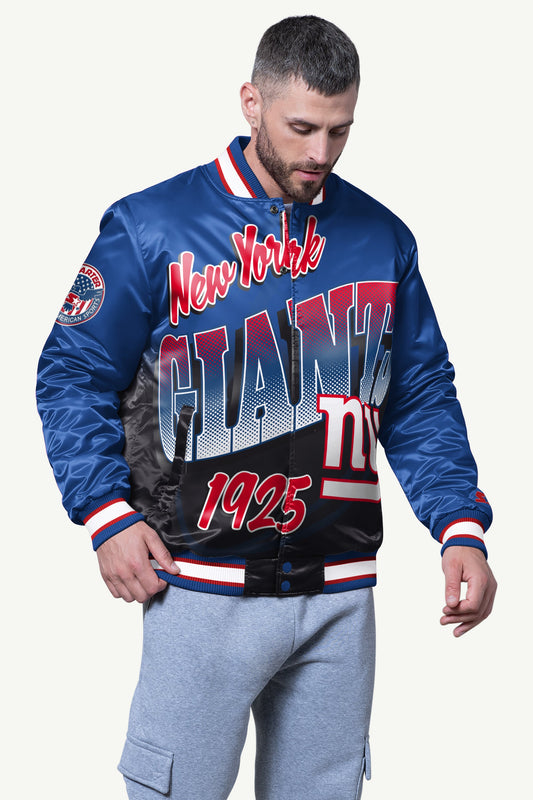 Starter MENS NEW YORK GIANTS PASS RUSH SATIN VARSITY JACKET