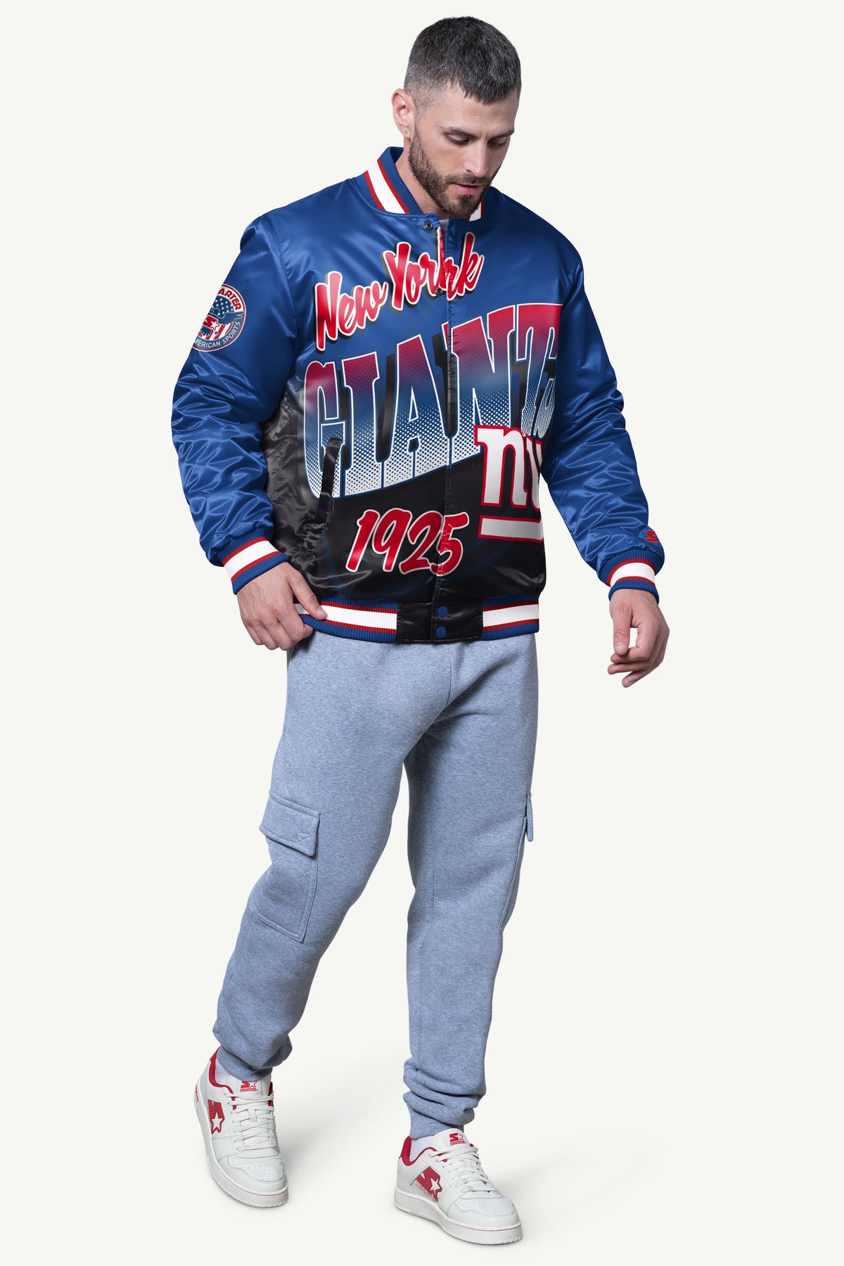 Starter MENS NEW YORK GIANTS PASS RUSH SATIN VARSITY JACKET