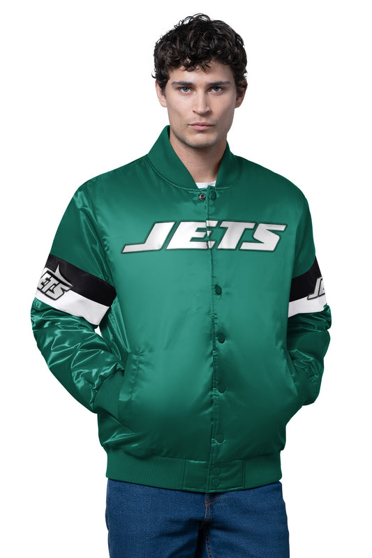 Starter MENS NEW YORK JETS TRIPLE OPTION SATIN VARSITY JACKET