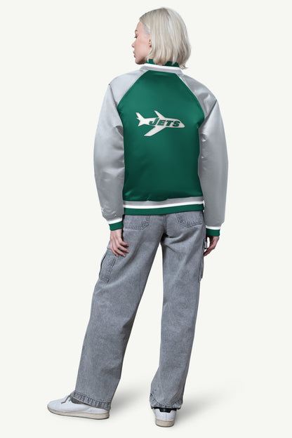 Starter WOMENS NEW YORK JETS FINAL SCORE SATIN VARSITY JACKET