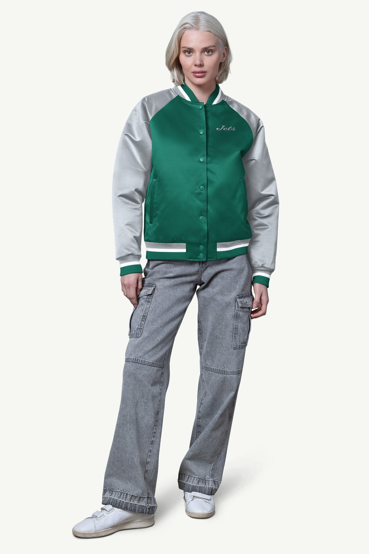 Starter WOMENS NEW YORK JETS FINAL SCORE SATIN VARSITY JACKET