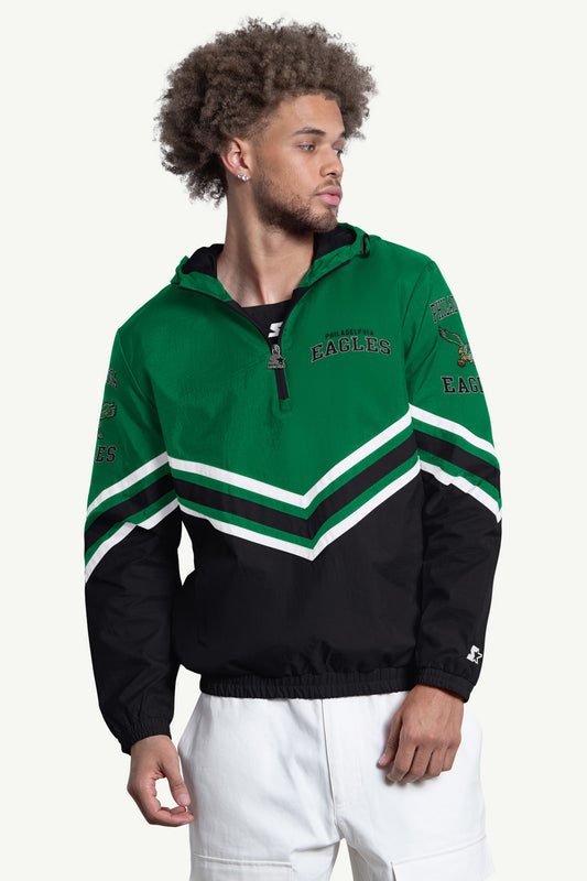 Starter MENS PHILADELPHIA EAGLES FAIR PLAY HALF ZIP HOODED PULLOVER
