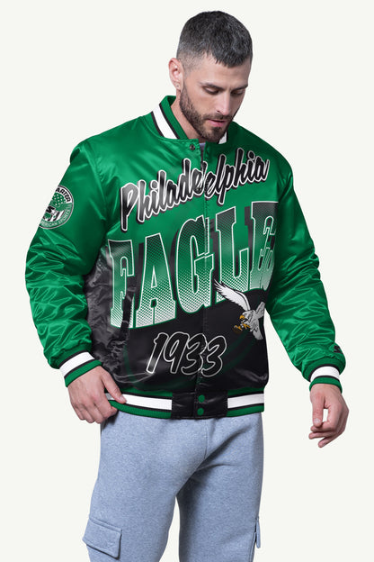Starter MENS PHILADELPHIA EAGLES PASS RUSH SATIN VARSITY JACKET