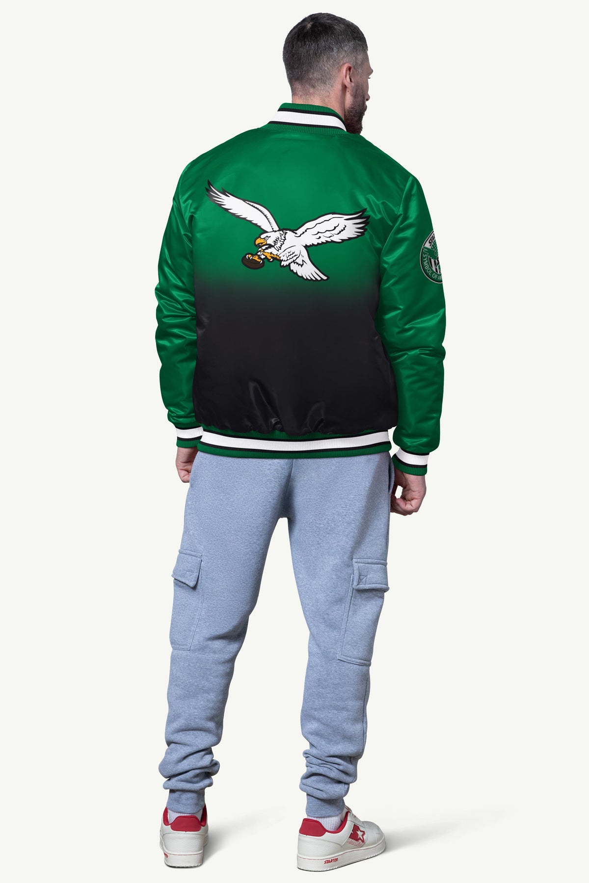 Starter MENS PHILADELPHIA EAGLES PASS RUSH SATIN VARSITY JACKET