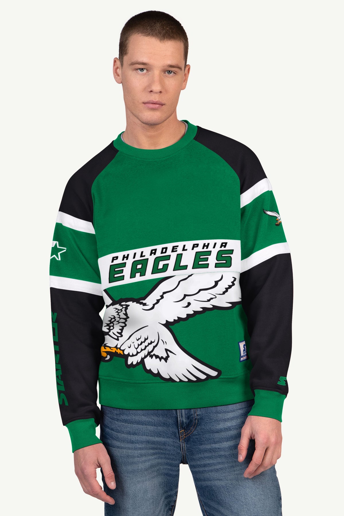 Starter MENS PHILADELPHIA EAGLES DIME BACK COLORBLOCK CREWNECK