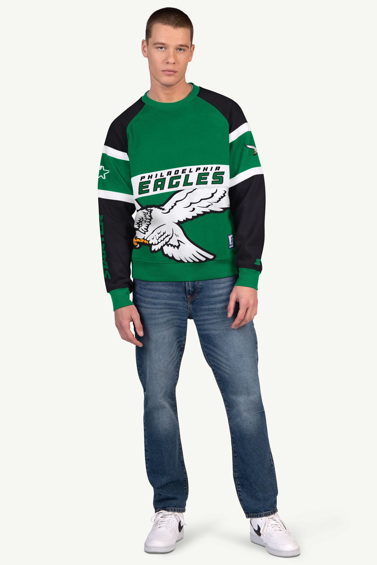 Starter MENS PHILADELPHIA EAGLES DIME BACK COLORBLOCK CREWNECK