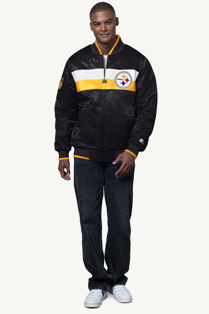 Starter MENS PITTSBURGH STEELERS AMBASSADOR SATIN VARSITY JACKET