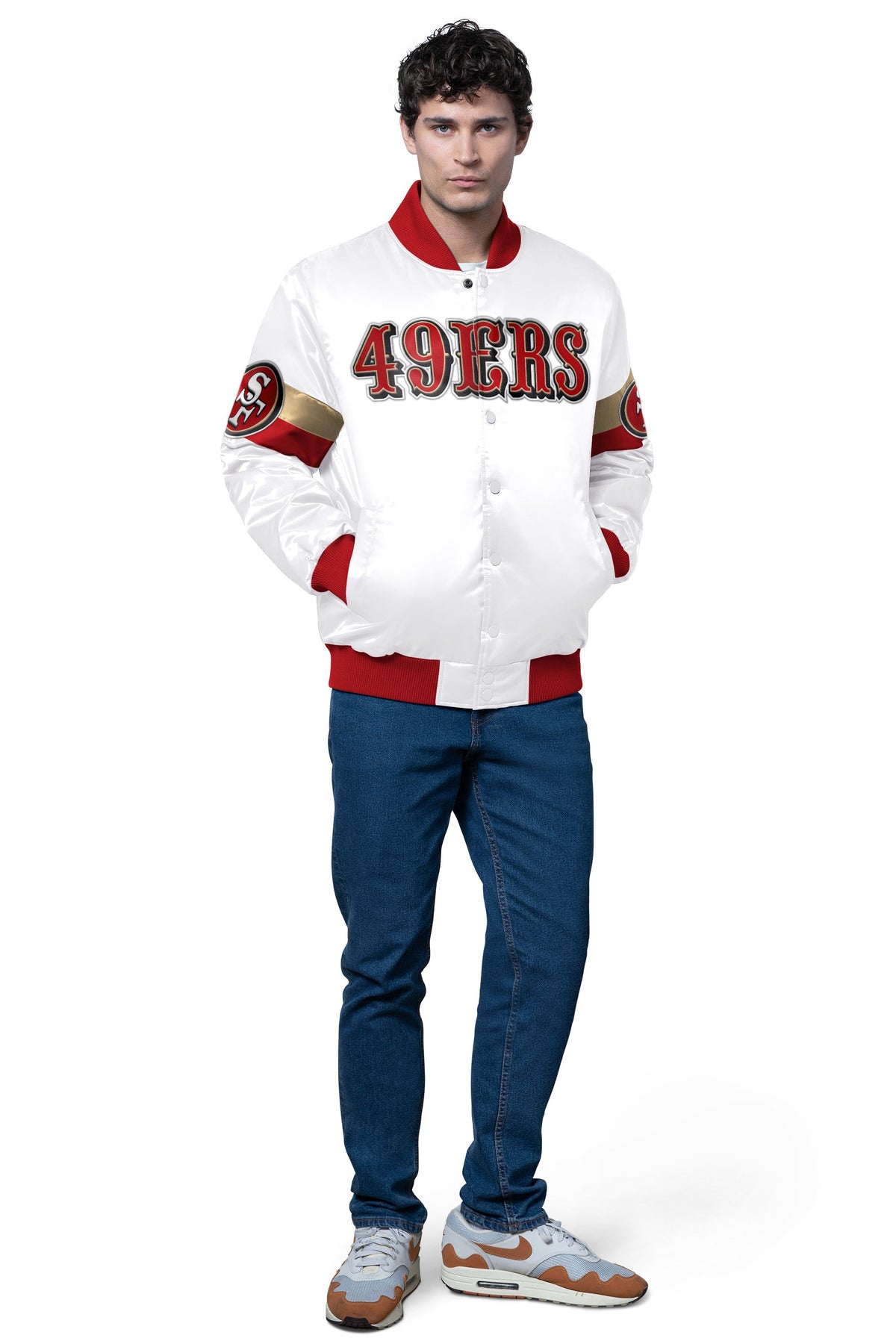 Starter MENS SAN FRANCISCO 49ERS TRIPLE OPTION SATIN VARSITY JACKET