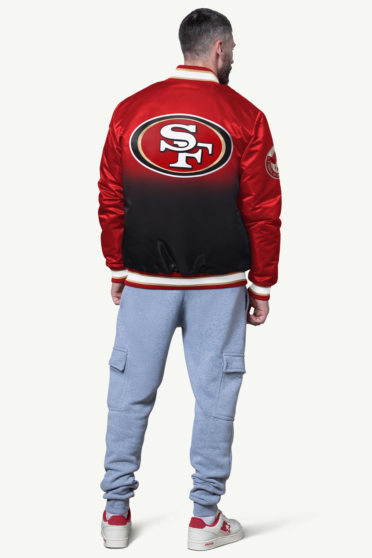 Starter MENS SAN FRANCISCO 49ERS PASS RUSH SATIN VARSITY JACKET