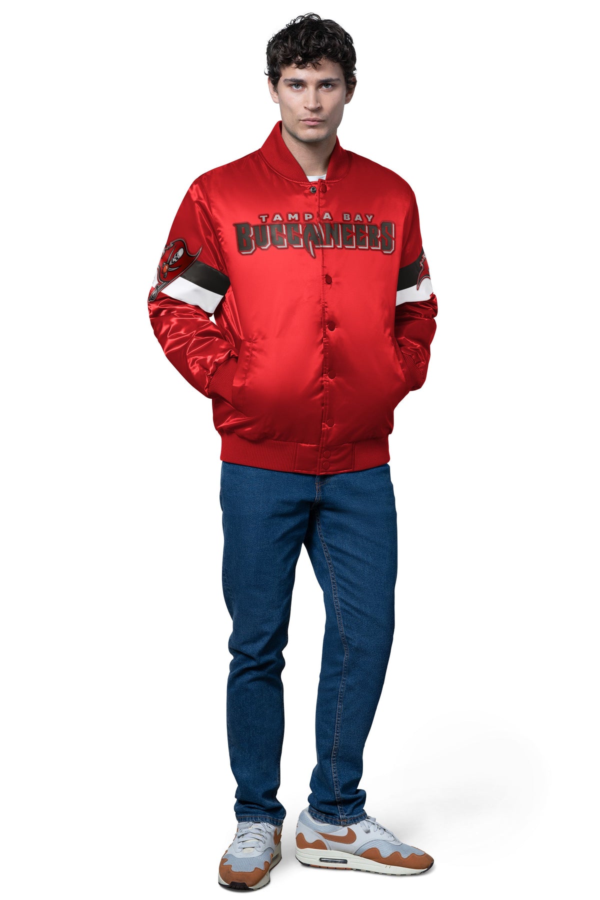 Starter MENS TAMPA BAY BUCCANEERS TRIPLE OPTION SATIN VARSITY JACKET
