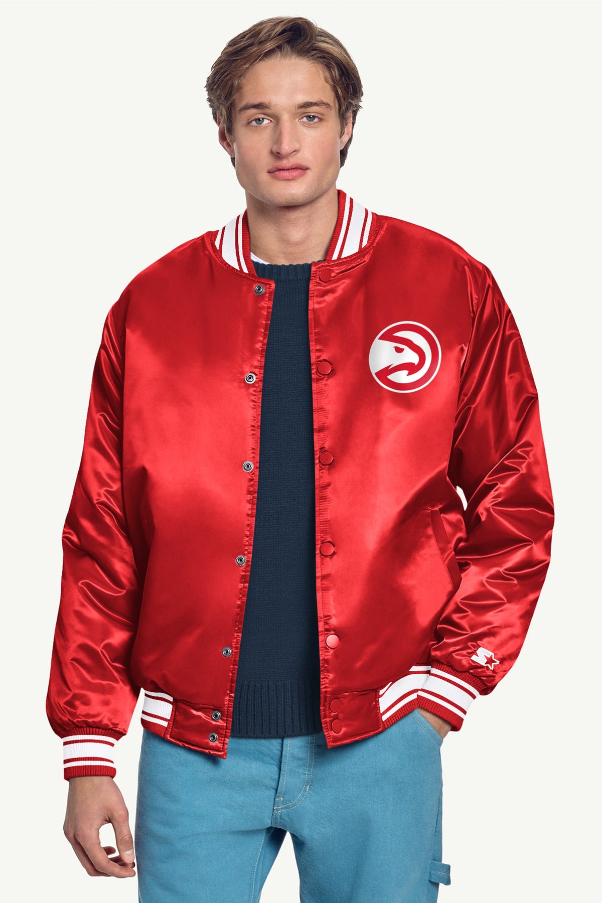Starter MENS ATLANTA HAWKS MESH LOOK SATIN VARSITY JACKET