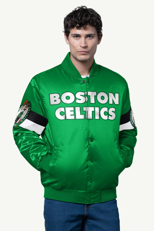Starter MENS BOSTON CELTICS TRIPLE OPTION SATIN VARSITY JACKET