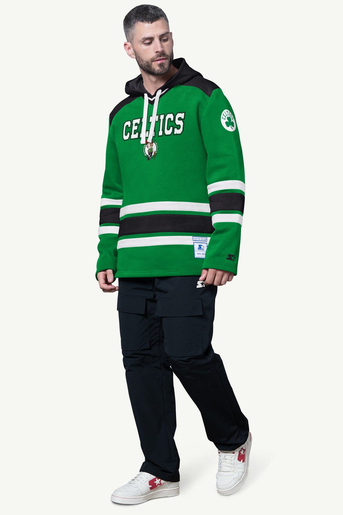 Starter MENS BOSTON CELTICS SLAP SHOT HOODED HOCKEY PULLOVER