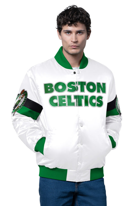 Starter MENS BOSTON CELTICS TRIPLE OPTION SATIN VARSITY JACKET