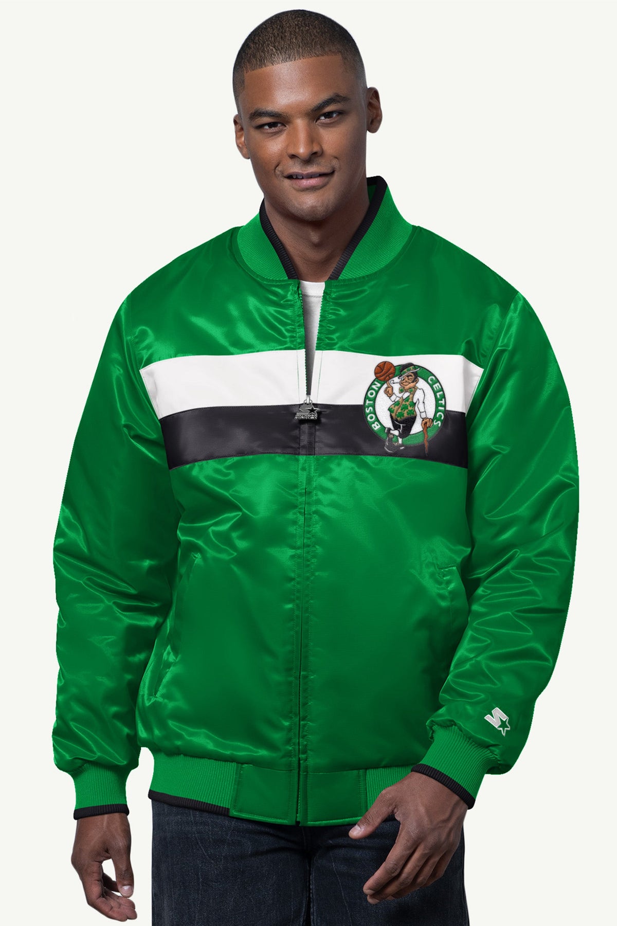 Starter MENS BOSTON CELTICS AMBASSADOR SATIN VARSITY JACKET