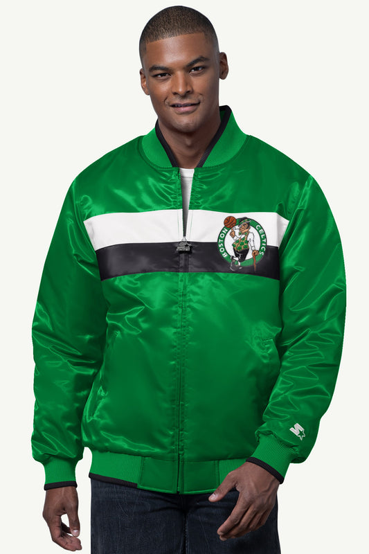 Starter MENS BOSTON CELTICS AMBASSADOR SATIN VARSITY JACKET