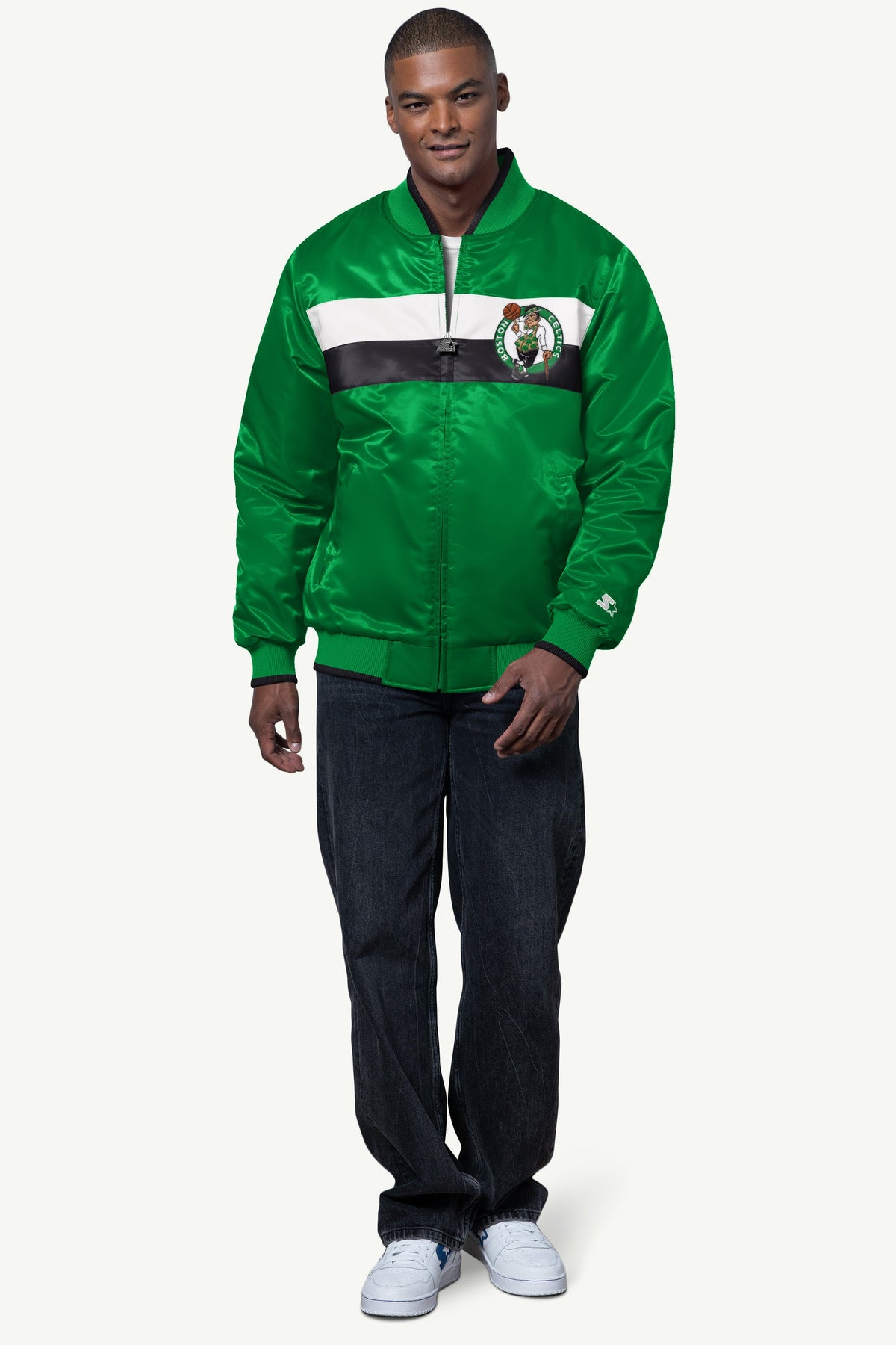 Starter MENS BOSTON CELTICS AMBASSADOR SATIN VARSITY JACKET