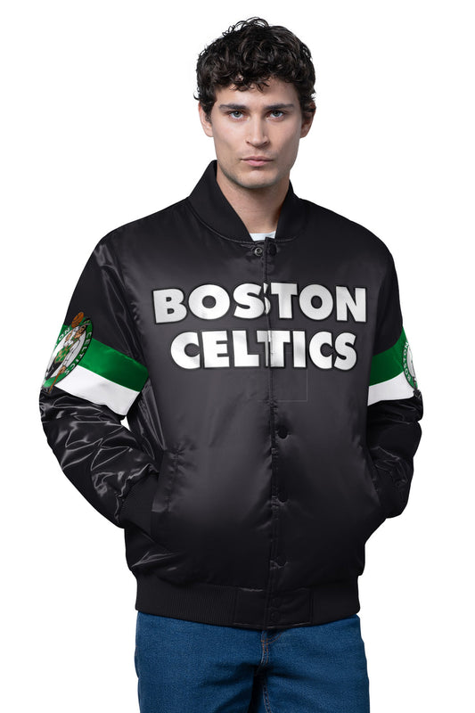 Starter MENS BOSTON CELTICS TRIPLE OPTION SATIN VARSITY JACKET