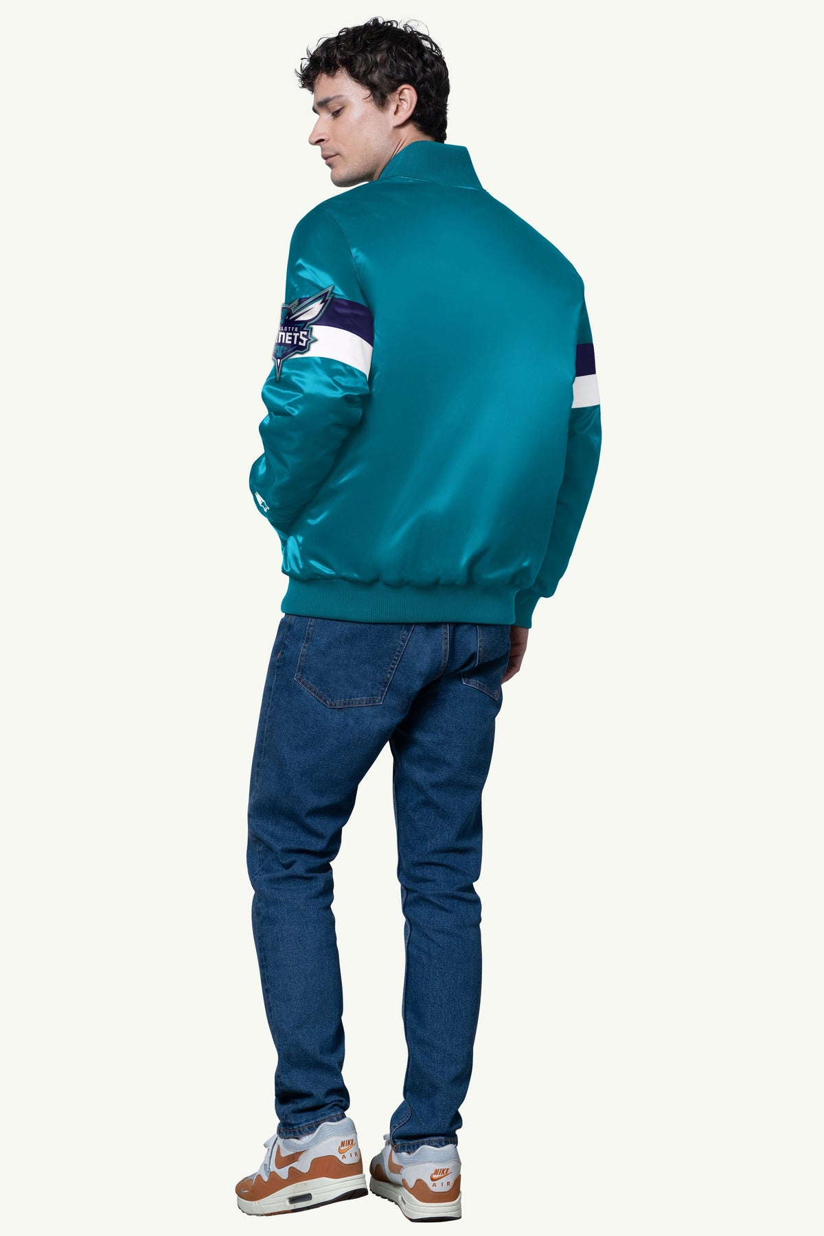 Starter MENS CHARLOTTE HORNETS TRIPLE OPTION SATIN VARSITY JACKET