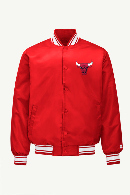 Starter MENS CHICAGO BULLS MESH LOOK SATIN VARSITY JACKET