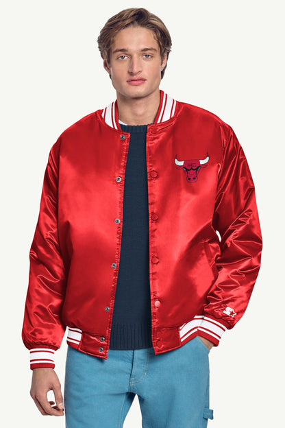 Starter MENS CHICAGO BULLS MESH LOOK SATIN VARSITY JACKET
