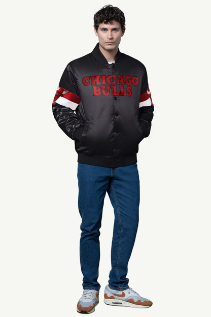 Starter MENS CHICAGO BULLS TRIPLE OPTION SATIN VARSITY JACKET