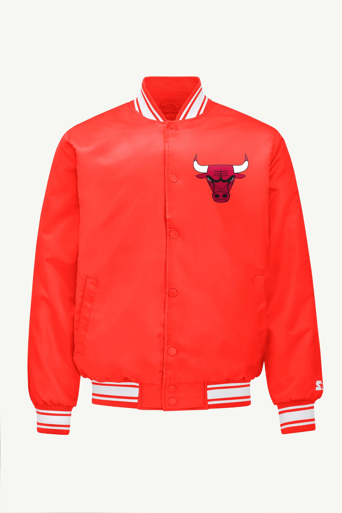 Starter MENS CHICAGO BULLS PRINTED GRAPHIC SATIN VARSITY JACKET