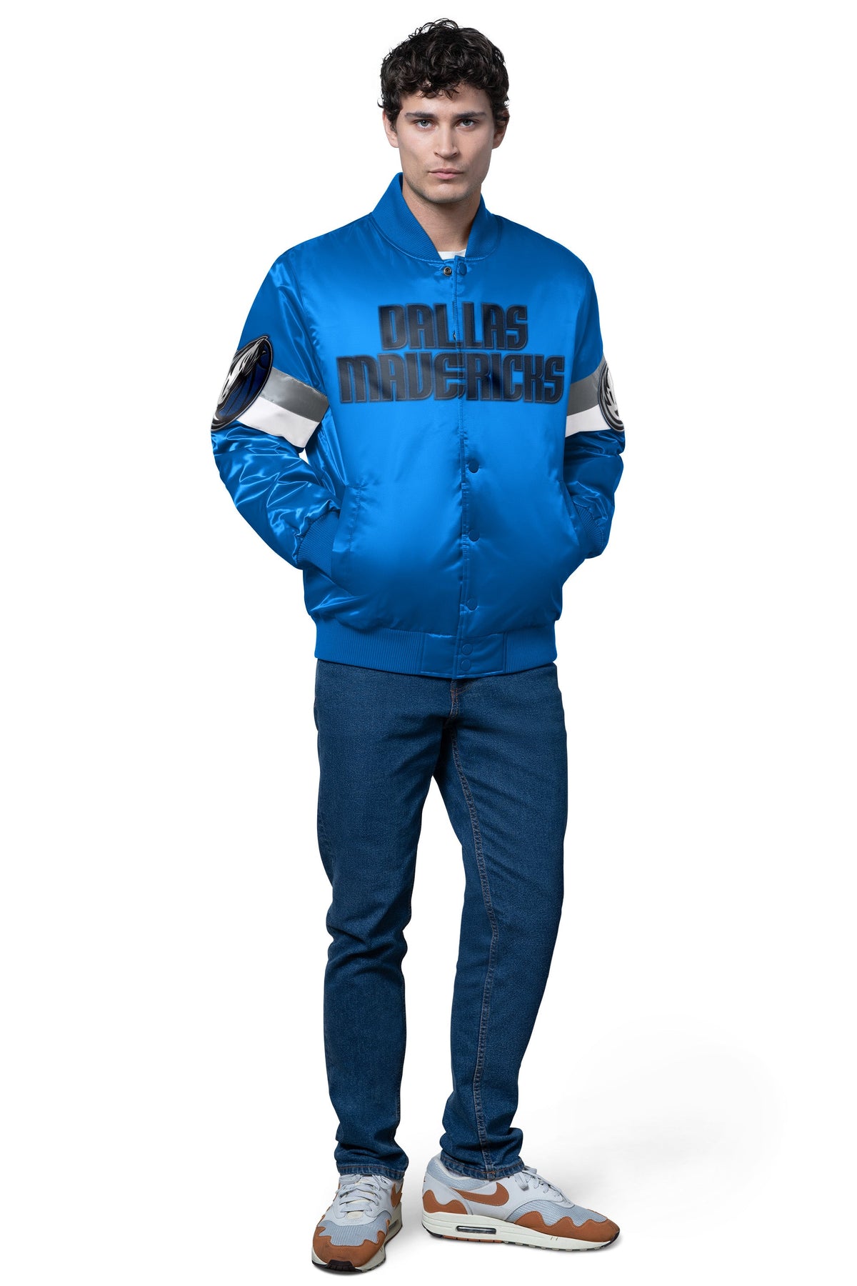 Starter MENS DALLAS MAVERICKS TRIPLE OPTION SATIN VARSITY JACKET