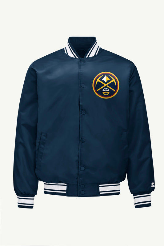 Starter MENS DENVER NUGGETS PRINTED GRAPHIC SATIN VARSITY JACKET
