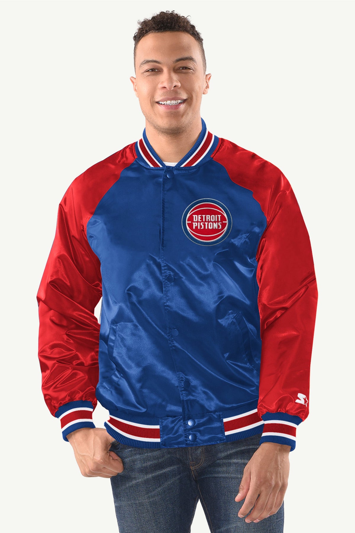 Starter MENS DETROIT PISTONS INDUCTEE SATIN VARSITY JACKET