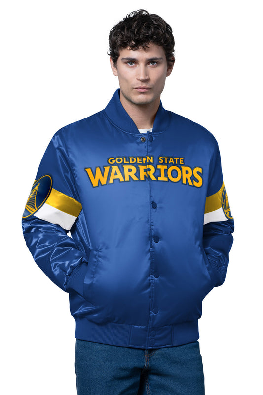 Starter MENS GOLDEN STATE WARRIORS TRIPLE OPTION SATIN VARSITY JACKET