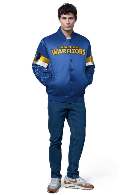 Starter MENS GOLDEN STATE WARRIORS TRIPLE OPTION SATIN VARSITY JACKET