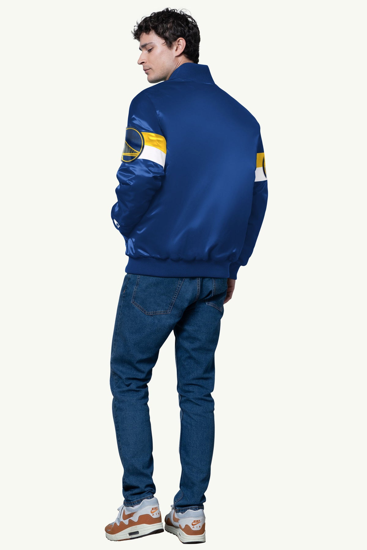 Starter MENS GOLDEN STATE WARRIORS TRIPLE OPTION SATIN VARSITY JACKET