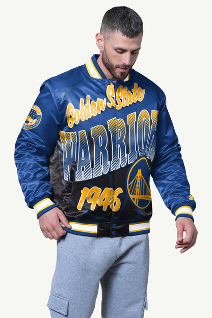 Starter MENS GOLDEN STATE WARRIORS PASS RUSH SATIN VARSITY JACKET