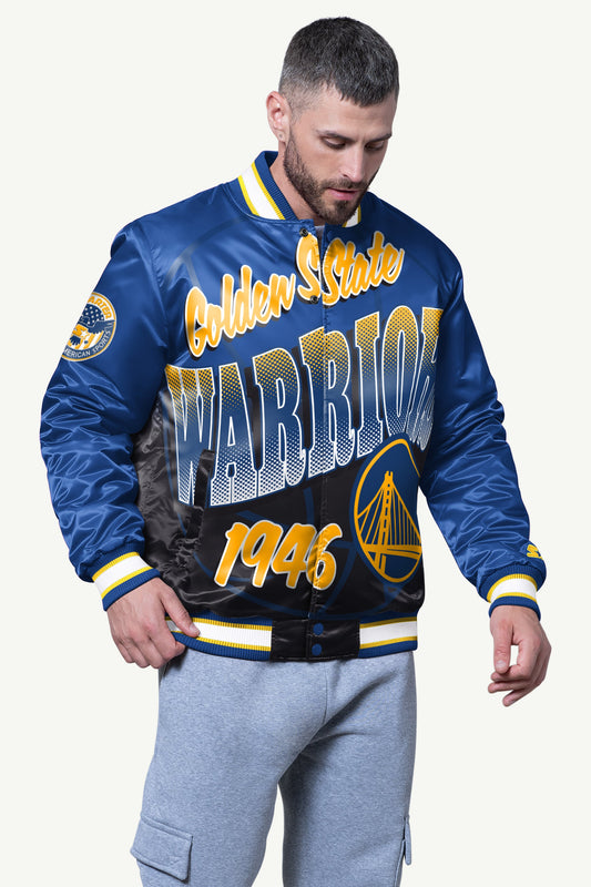Starter MENS GOLDEN STATE WARRIORS PASS RUSH SATIN VARSITY JACKET