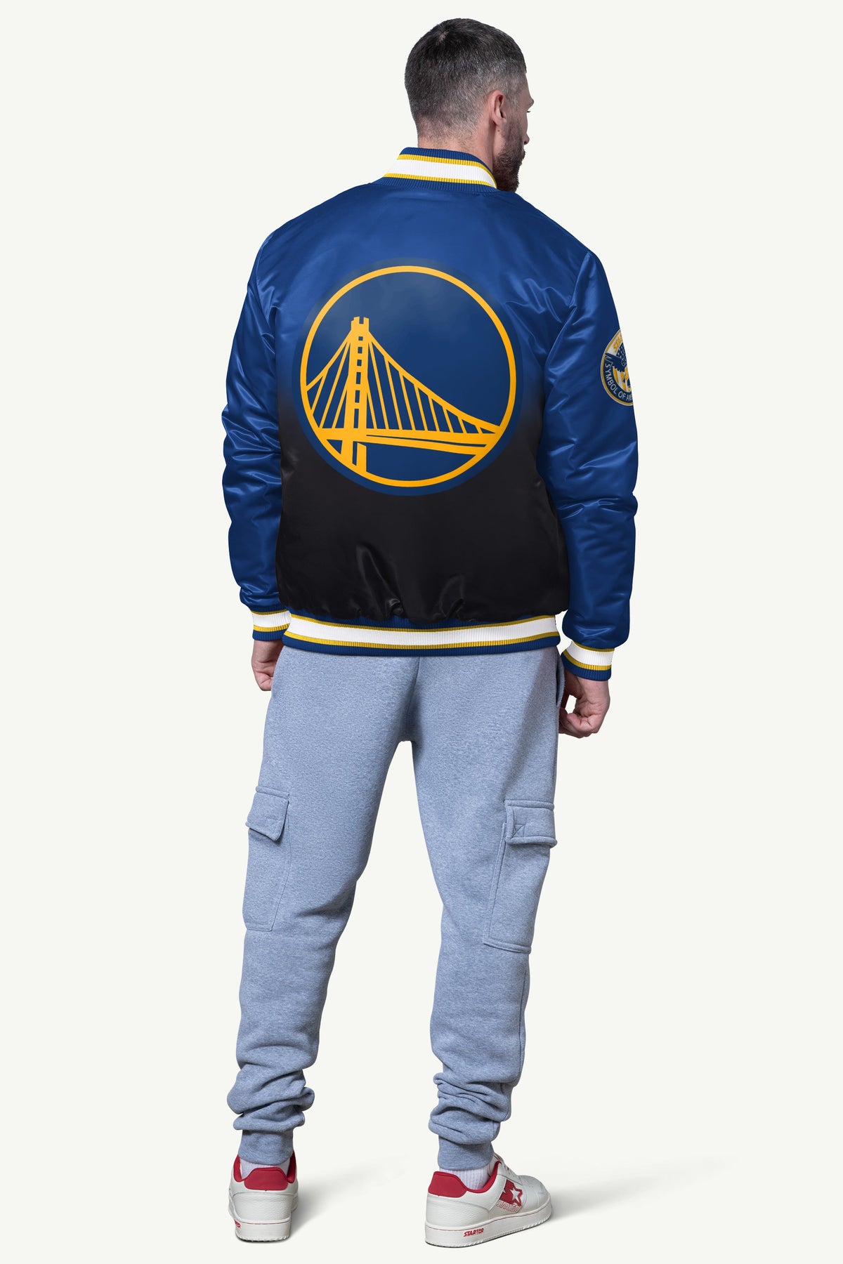 Starter MENS GOLDEN STATE WARRIORS PASS RUSH SATIN VARSITY JACKET