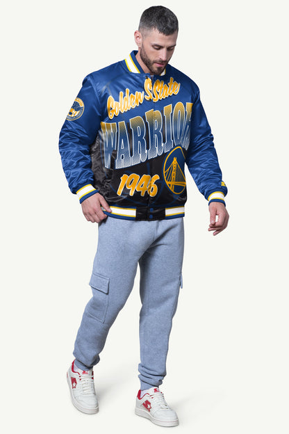 Starter MENS GOLDEN STATE WARRIORS PASS RUSH SATIN VARSITY JACKET