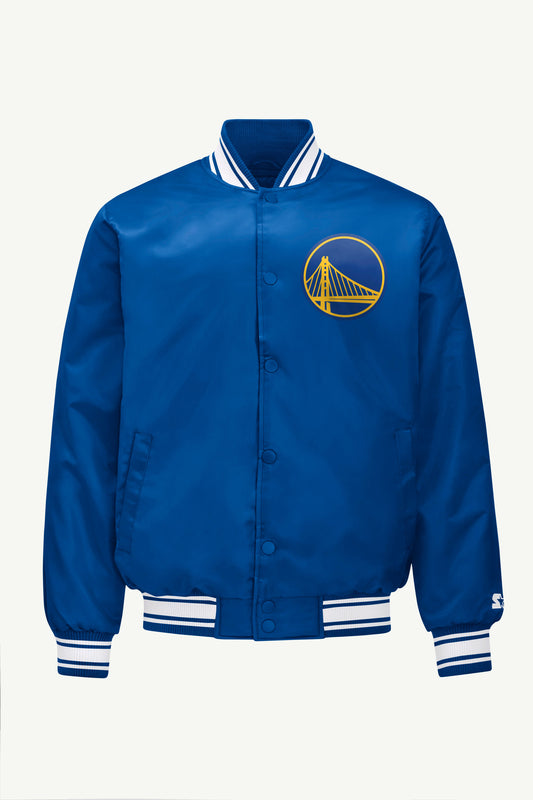 Starter MENS GOLDEN STATE WARRIORS PRINTED GRAPHIC SATIN VARSITY JACKET
